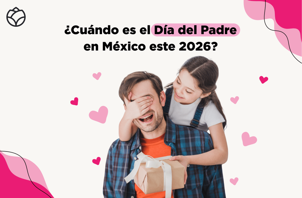 niña taándole los ojos a su padre y entregándole un regalo. Texto que dice: "¿cuándo es el Día del Padre en México este 2026?"